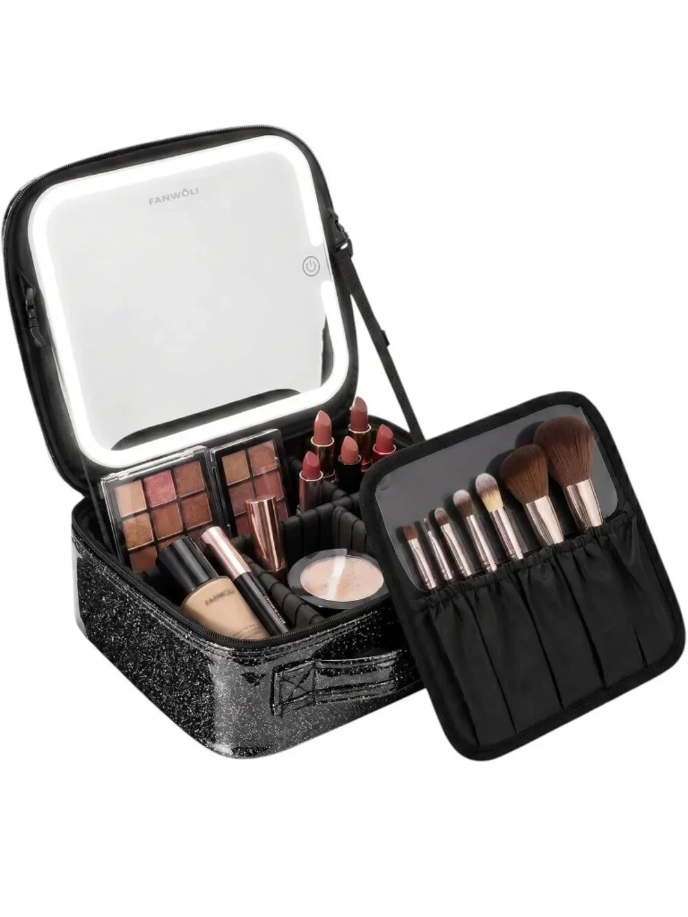 NEW Large Makeup Bag Detachable 4K LED Mirror Rechargeable Travel Case Organizer